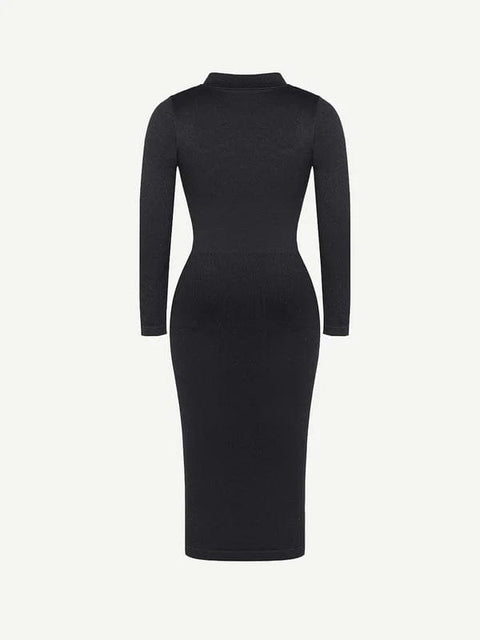 CurvyPower | UK Shirt Dress Tummy Control Retro Long Sleeve Shapewear Shirt Dress