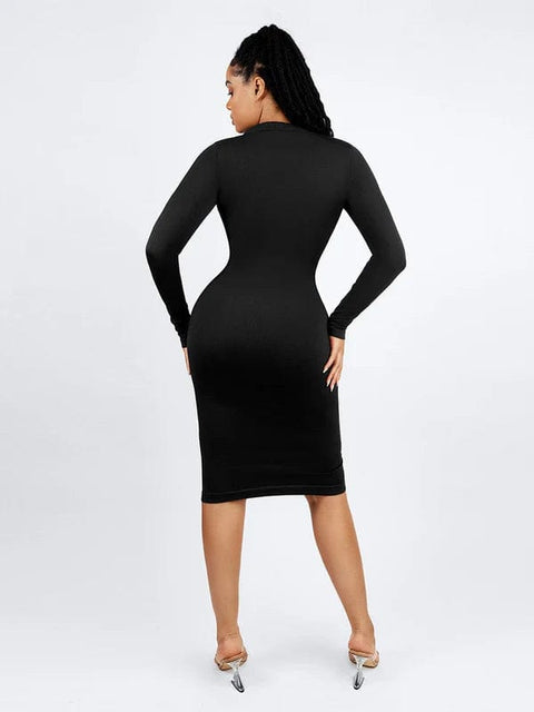 CurvyPower | UK Shirt Dress Tummy Control Retro Long Sleeve Shapewear Shirt Dress