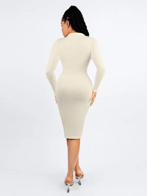 CurvyPower | UK Shirt Dress Tummy Control Retro Long Sleeve Shapewear Shirt Dress
