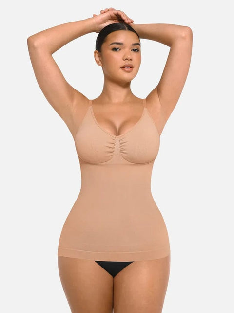 CurvyPower | UK Tank Top Dark Beige / XS Seamless Tank Top with Bust Support and Waist & Abdomen Shaping Control