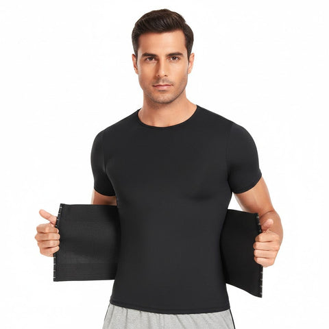 CurvyPower | UK Waist Trainer Black / S Men's Shaping T-Shirt with Built-In Waist Trainer Corset