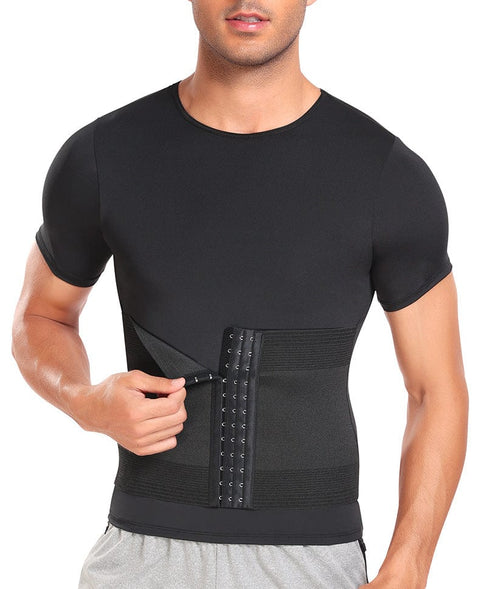 CurvyPower | UK Waist Trainer Black / S Men's Shaping T-Shirt with Built-In Waist Trainer Corset
