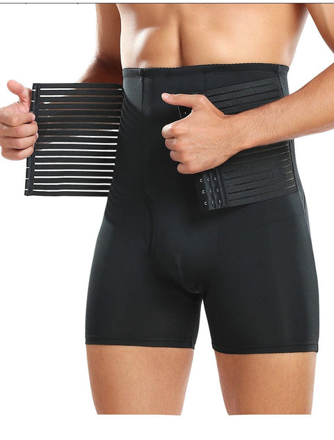 Men's High-Waist Compression Shaping Shorts Breathable Slimming Fit Black
