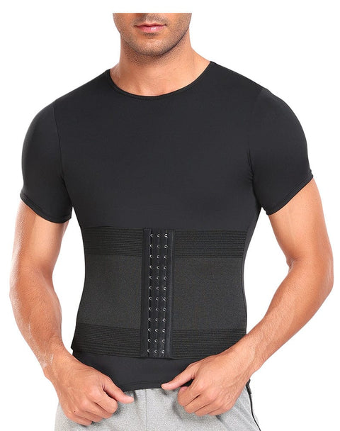 CurvyPower | UK Waist Trainer Men's Shaping T-Shirt with Built-In Waist Trainer Corset
