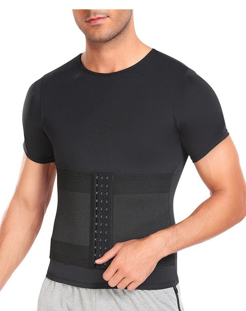 CurvyPower | UK Waist Trainer Men's Shaping T-Shirt with Built-In Waist Trainer Corset