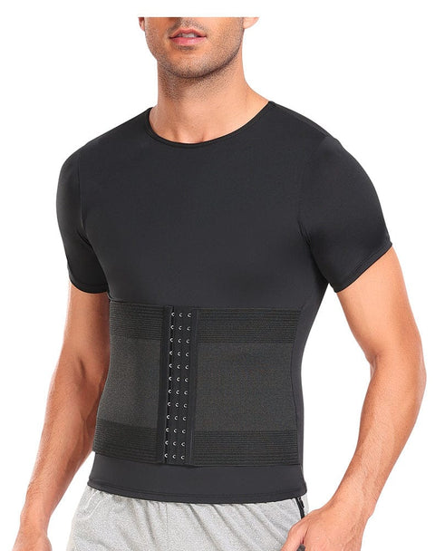 CurvyPower | UK Waist Trainer Men's Shaping T-Shirt with Built-In Waist Trainer Corset