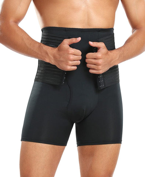 Men's High-Waist Compression Shaping Shorts Breathable Slimming Fit Black
