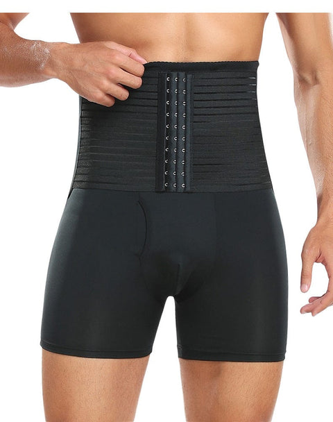 Men's High-Waist Compression Shaping Shorts Breathable Slimming Fit Black
