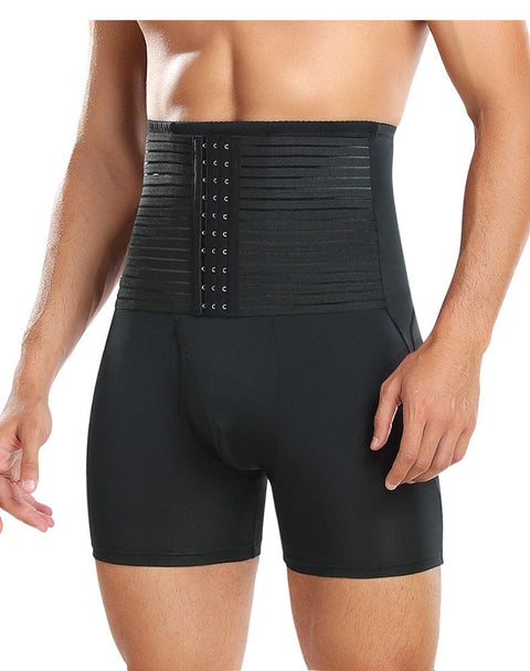 Men's High-Waist Compression Shaping Shorts Breathable Slimming Fit Black
