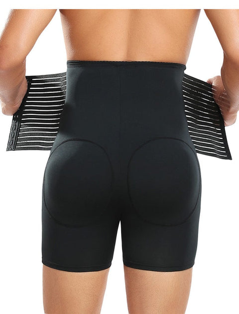 Men's High-Waist Compression Shaping Shorts Breathable Slimming Fit Black

