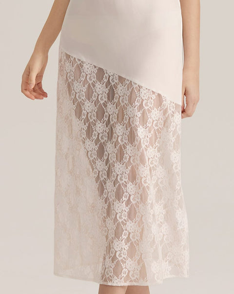 Curvypower Women's Apparel > Loungewear > Nightgowns Semi-sheer Lace Satin Camisole Long Dress for Women