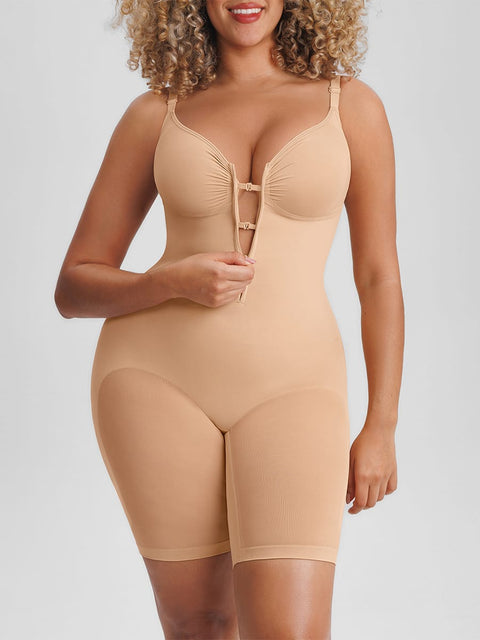 Curvypower Women's Apparel > Shapewear > Bodysuits Beige / S Invisible Zip Seamless Shapewear Bodysuit with Tummy Control
