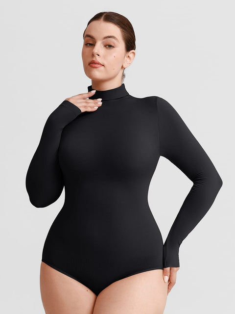 Curvypower Women's Apparel > Shapewear > Bodysuits Black / XS/S Butter Soft Seamless Snap Turtle Neck High Stretch Shapewear Bodysuit
