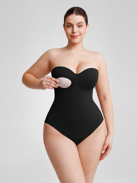Curvypower Women's Apparel > Shapewear > Bodysuits Black / XS Seamless Underwire Half Cup Shapewear Bodysuit with Removable Pads