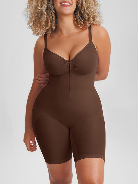 Curvypower Women's Apparel > Shapewear > Bodysuits Brown / S Invisible Zip Seamless Shapewear Bodysuit with Tummy Control