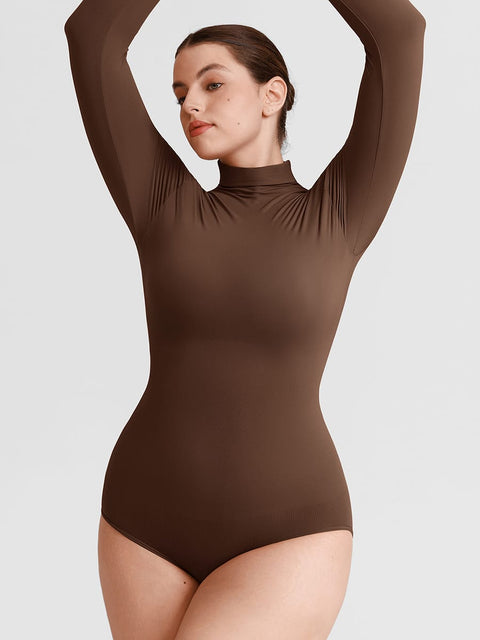 Curvypower Women's Apparel > Shapewear > Bodysuits Brown / XS/S Butter Soft Seamless Snap Turtle Neck High Stretch Shapewear Bodysuit