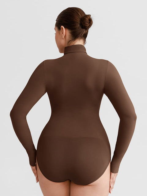 Curvypower Women's Apparel > Shapewear > Bodysuits Butter Soft Seamless Snap Turtle Neck High Stretch Shapewear Bodysuit