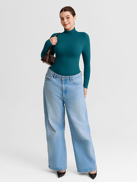 Curvypower Women's Apparel > Shapewear > Bodysuits Butter Soft Seamless Snap Turtle Neck High Stretch Shapewear Bodysuit