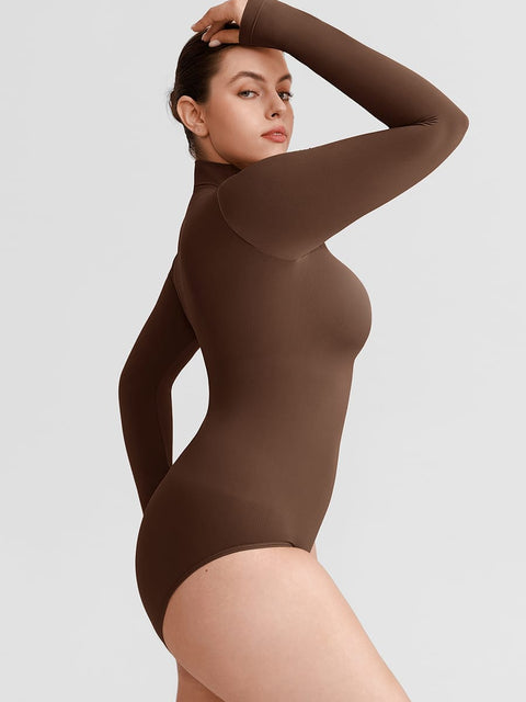 Curvypower Women's Apparel > Shapewear > Bodysuits Butter Soft Seamless Snap Turtle Neck High Stretch Shapewear Bodysuit