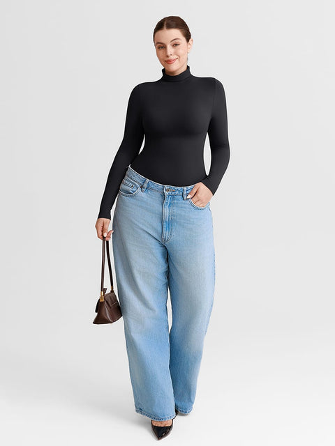 Curvypower Women's Apparel > Shapewear > Bodysuits Butter Soft Seamless Snap Turtle Neck High Stretch Shapewear Bodysuit