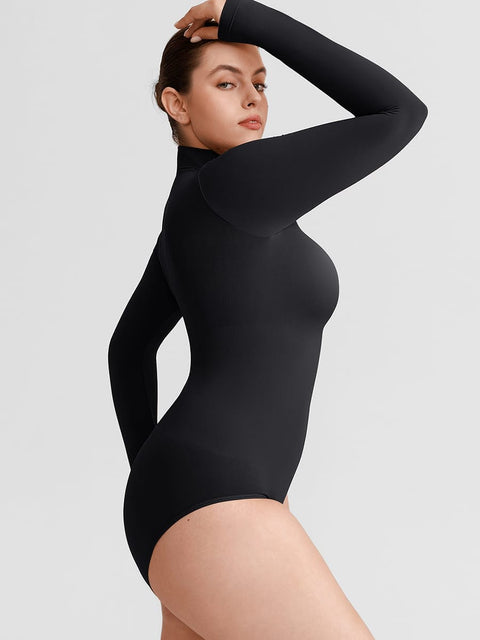 Curvypower Women's Apparel > Shapewear > Bodysuits Butter Soft Seamless Snap Turtle Neck High Stretch Shapewear Bodysuit