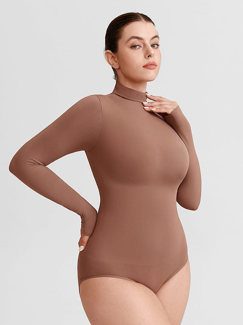 Curvypower Women's Apparel > Shapewear > Bodysuits Butter Soft Seamless Snap Turtle Neck High Stretch Shapewear Bodysuit