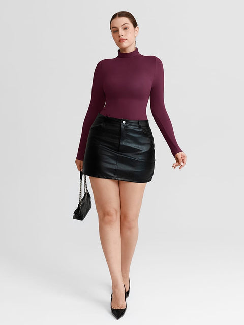 Curvypower Women's Apparel > Shapewear > Bodysuits Butter Soft Seamless Snap Turtle Neck High Stretch Shapewear Bodysuit