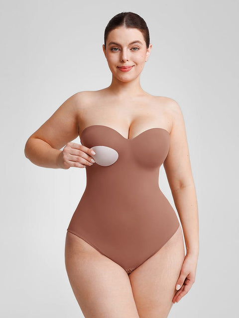 Curvypower Women's Apparel > Shapewear > Bodysuits Caramel Brown / XS Seamless Underwire Half Cup Shapewear Bodysuit with Removable Pads