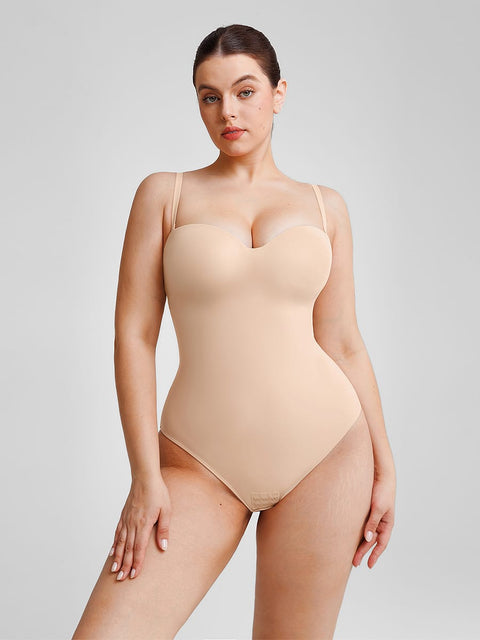 Curvypower Women's Apparel > Shapewear > Bodysuits Macaron Beige / XS Seamless Underwire Half Cup Shapewear Bodysuit with Removable Pads