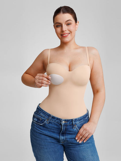 Curvypower Women's Apparel > Shapewear > Bodysuits Seamless Underwire Half Cup Shapewear Bodysuit with Removable Pads