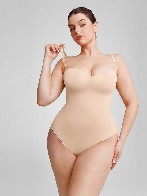 Curvypower Women's Apparel > Shapewear > Bodysuits Seamless Underwire Half Cup Shapewear Bodysuit with Removable Pads