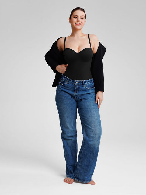 Curvypower Women's Apparel > Shapewear > Bodysuits Seamless Underwire Half Cup Shapewear Bodysuit with Removable Pads