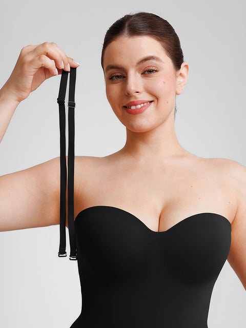Curvypower Women's Apparel > Shapewear > Bodysuits Seamless Underwire Half Cup Shapewear Bodysuit with Removable Pads