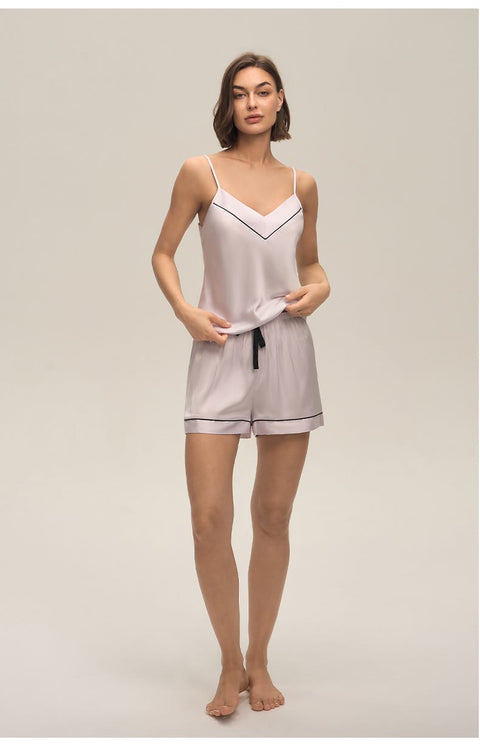 Curvypower Women's Apparel > Sleepwear > Casual Pajamas Off White / S Satin Pyjama Set for Women | Cami Top & Shorts Loungewear Set