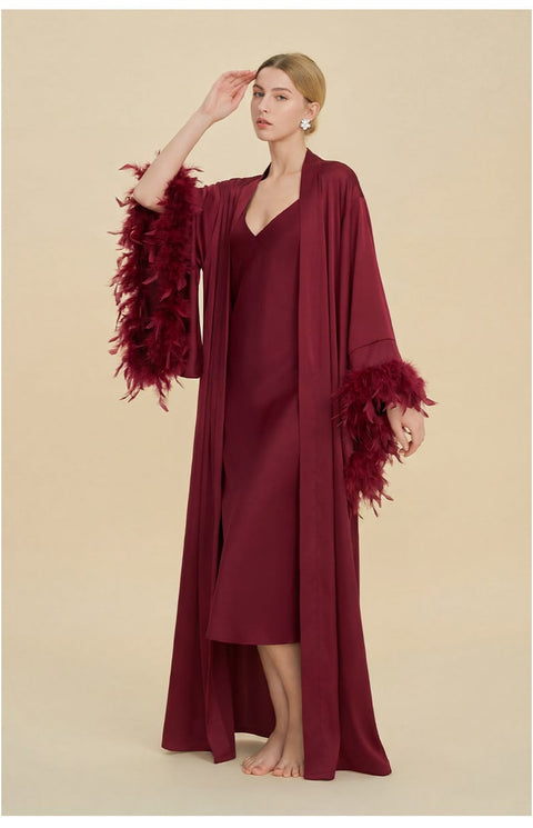 Curvypower Women's Apparel > Sleepwear > Nightgowns Wine Red / Standard size Luxury Women's Nightdress, Elegant Dressing Bridal Nightgown Robe
