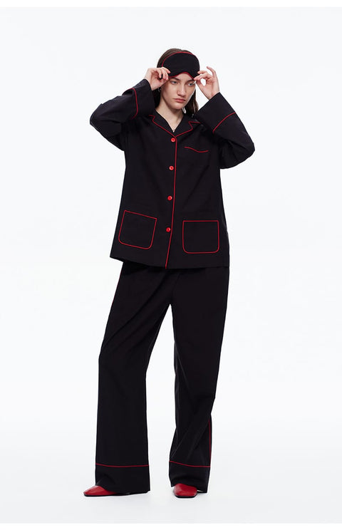 Curvypower Women's Apparel > Sleepwear > Pajama Sets Black / XS Elegant Long Sleeve Cotton Pajama Set for Women