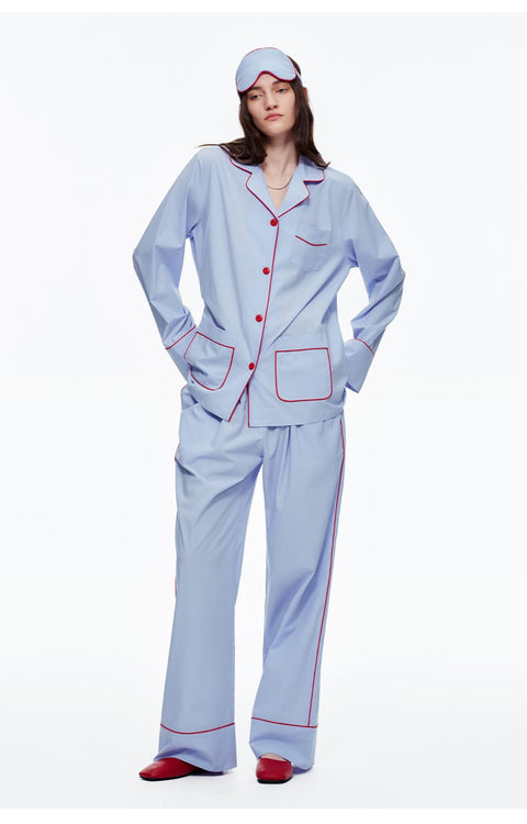Curvypower Women's Apparel > Sleepwear > Pajama Sets Blue / XS Elegant Long Sleeve Cotton Pajama Set for Women