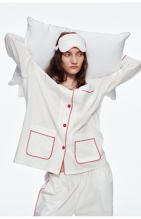 Curvypower Women's Apparel > Sleepwear > Pajama Sets White / XS Elegant Long Sleeve Cotton Pajama Set for Women