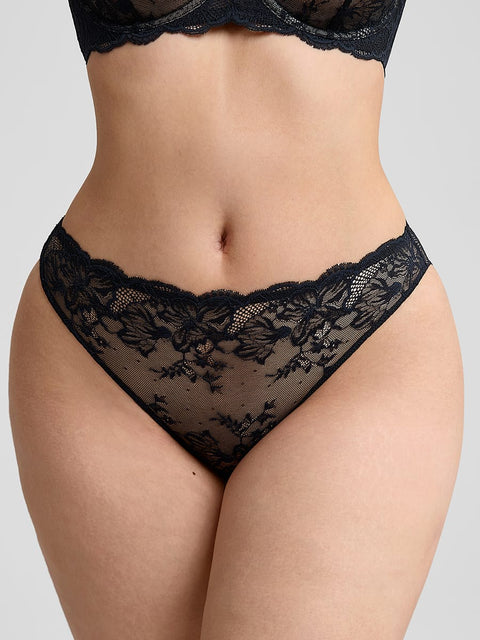 Curvypower Women's Apparel > Underwear > Lace Panties Black / S Low-rise Lace Panties with Antibacterial Cotton Crotch