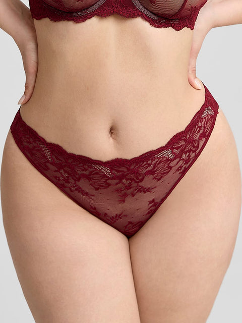 Curvypower Women's Apparel > Underwear > Lace Panties Burgundy Red / S Low-rise Lace Panties with Antibacterial Cotton Crotch