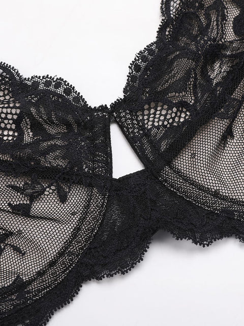 Curvypower Women's Lingerie > Bras > Sheer Floral Lace Bra Sheer Floral Lace Bra with Underwire and Mesh Lining