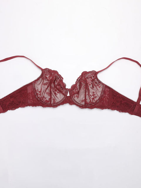 Curvypower Women's Lingerie > Bras > Sheer Floral Lace Bra Sheer Floral Lace Bra with Underwire and Mesh Lining