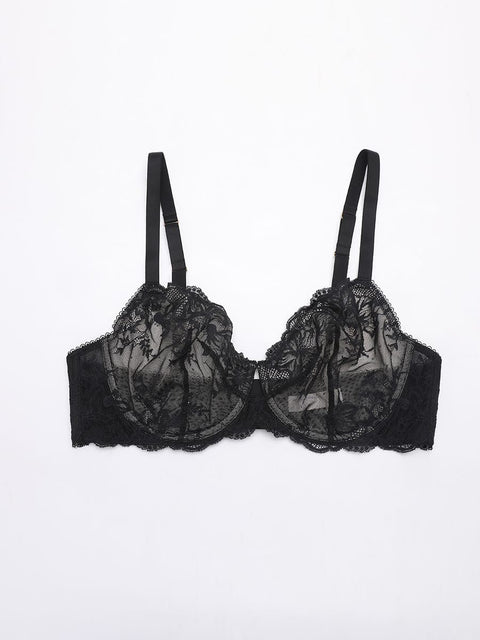Curvypower Women's Lingerie > Bras > Sheer Floral Lace Bra Sheer Floral Lace Bra with Underwire and Mesh Lining