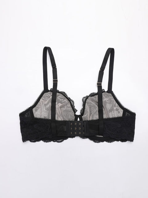 Curvypower Women's Lingerie > Bras > Sheer Floral Lace Bra Sheer Floral Lace Bra with Underwire and Mesh Lining