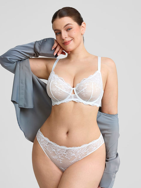 Curvypower Women's Lingerie > Bras > Sheer Floral Lace Bra Sheer Floral Lace Bra with Underwire and Mesh Lining
