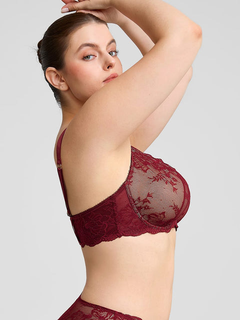 Curvypower Women's Lingerie > Bras > Sheer Floral Lace Bra Sheer Floral Lace Bra with Underwire and Mesh Lining