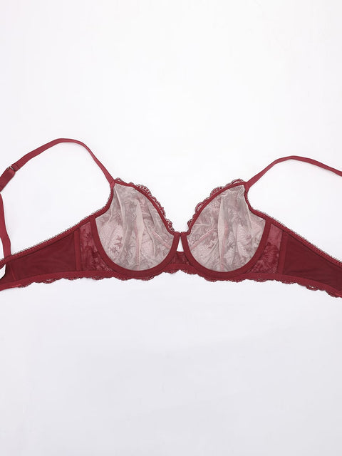 Curvypower Women's Lingerie > Bras > Sheer Floral Lace Bra Sheer Floral Lace Bra with Underwire and Mesh Lining