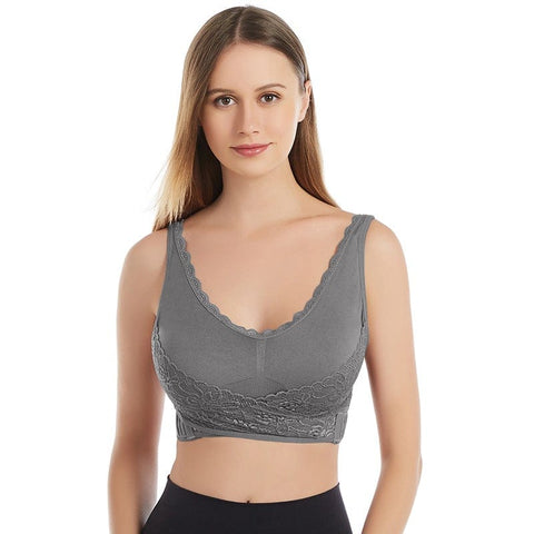 CurvyPower | Be You ! Bras Grey / M Wireless Front Cross Adjustable Side Buckle Lace Bra