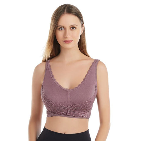 CurvyPower | Be You ! Bras Purple / M Wireless Front Cross Adjustable Side Buckle Lace Bra