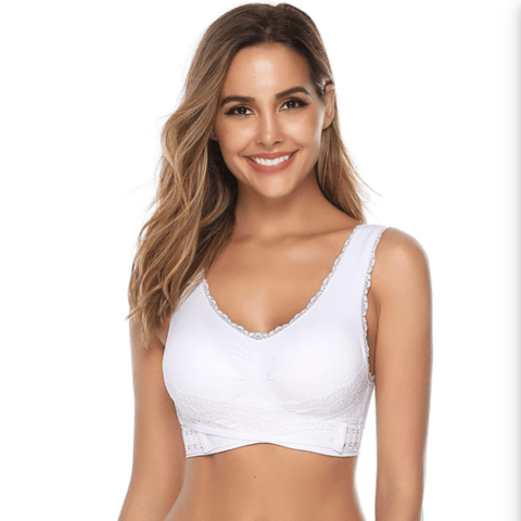 CurvyPower | Be You ! Bras White / M wireless Front Cross Adjustable Side Buckle Lace Bra